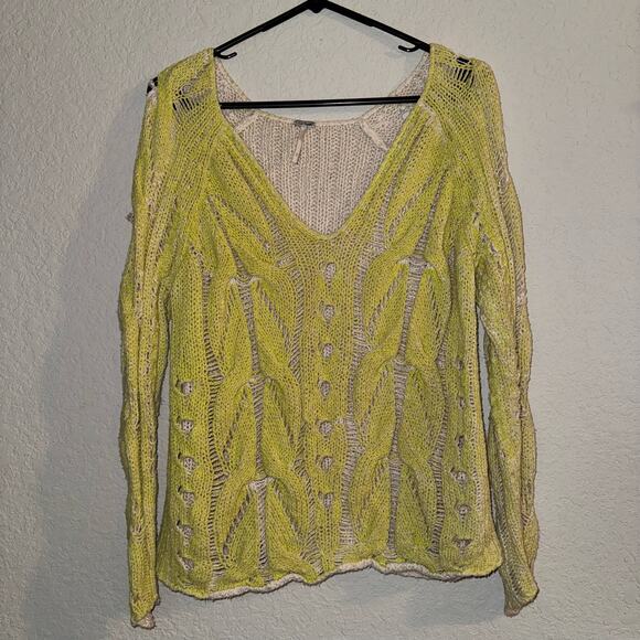 Free People Distressed Lime green/yellow Sweater Women's Size Small - Picture 4 of 8